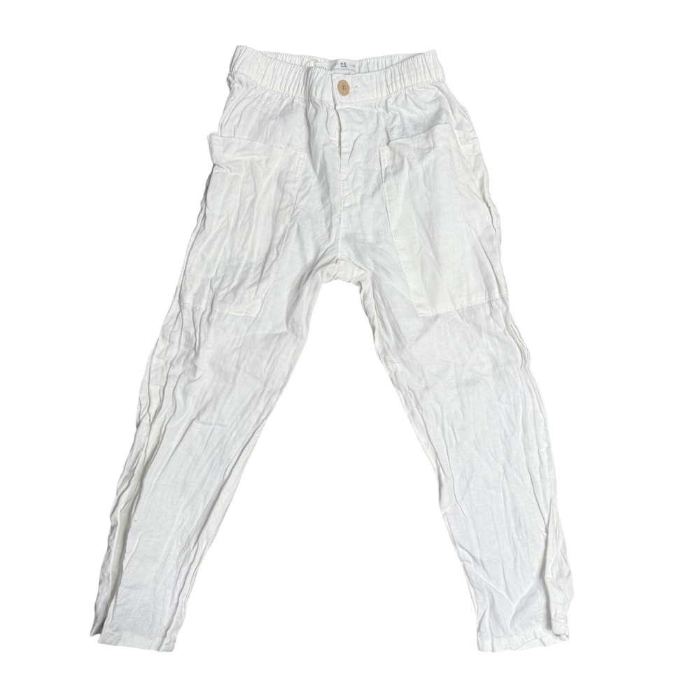 Zara Kids White 100% Linen Pants‎ Sz 4-5 Years Elastic Waist Trousers Boys Girls